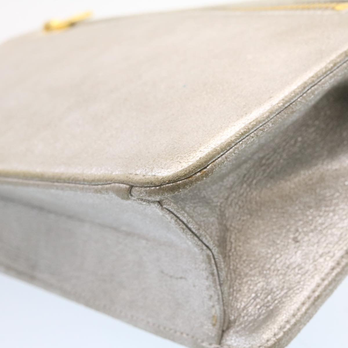 CHANEL Clutch Bag Leather Silver CC Auth 26857