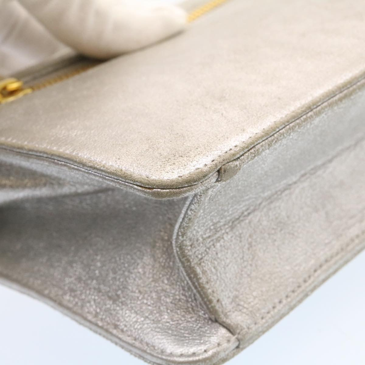 CHANEL Clutch Bag Leather Silver CC Auth 26857