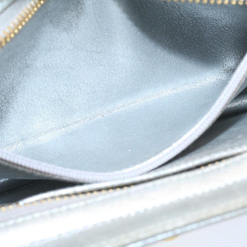 CHANEL Clutch Bag Leather Silver CC  26857