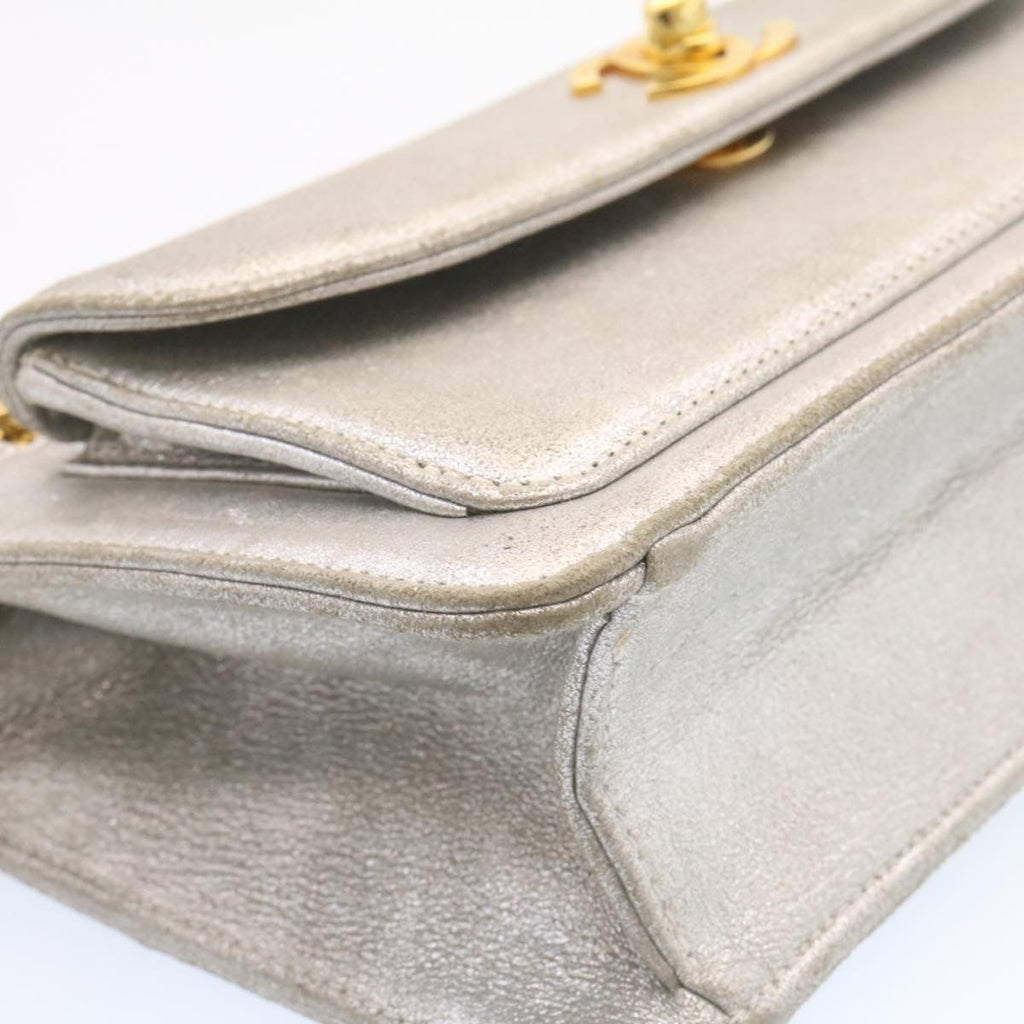 CHANEL Clutch Bag Leather Silver CC  26857