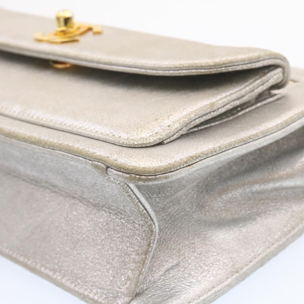 CHANEL Clutch Bag Leather Silver CC Auth 26857