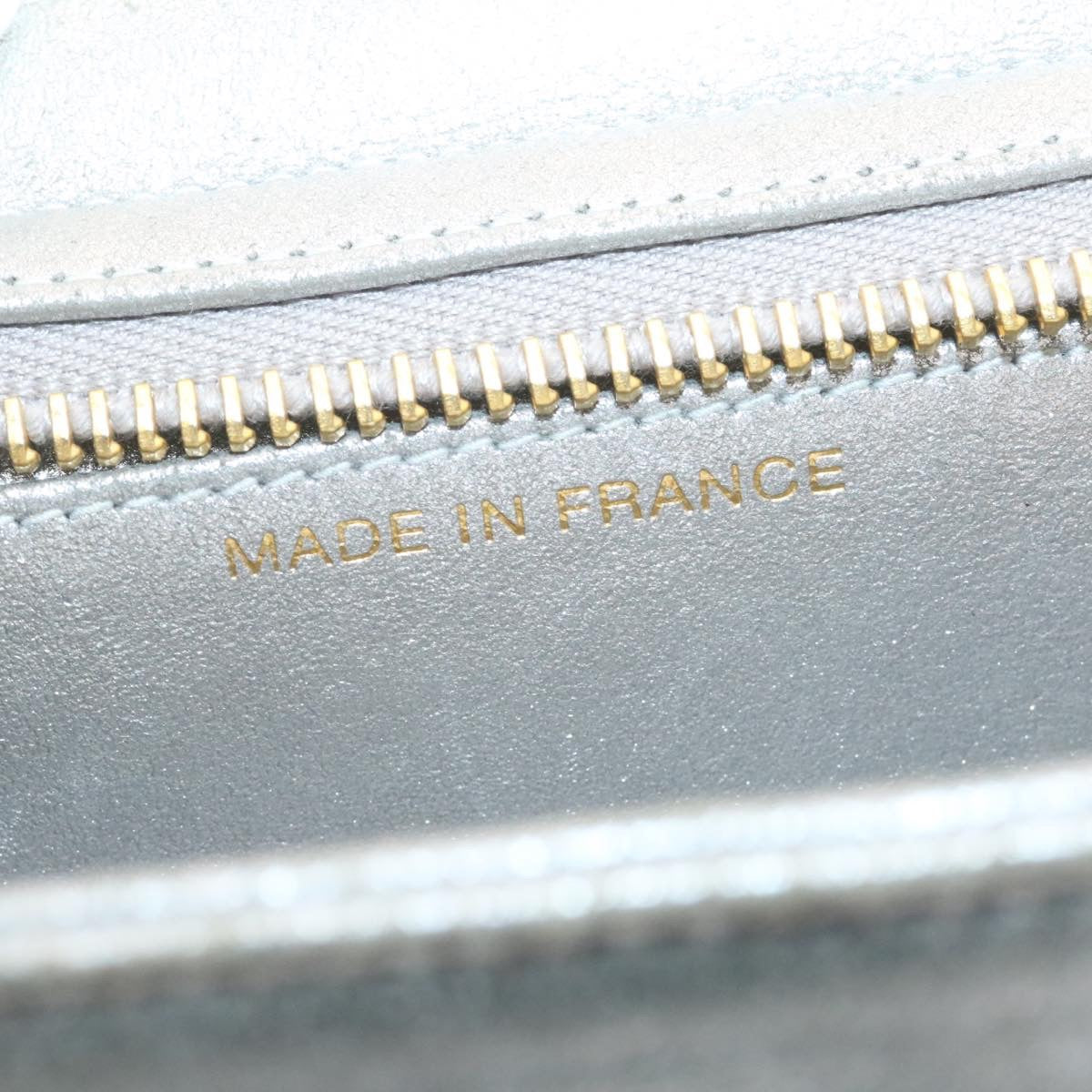 CHANEL Clutch Bag Leather Silver CC  26857