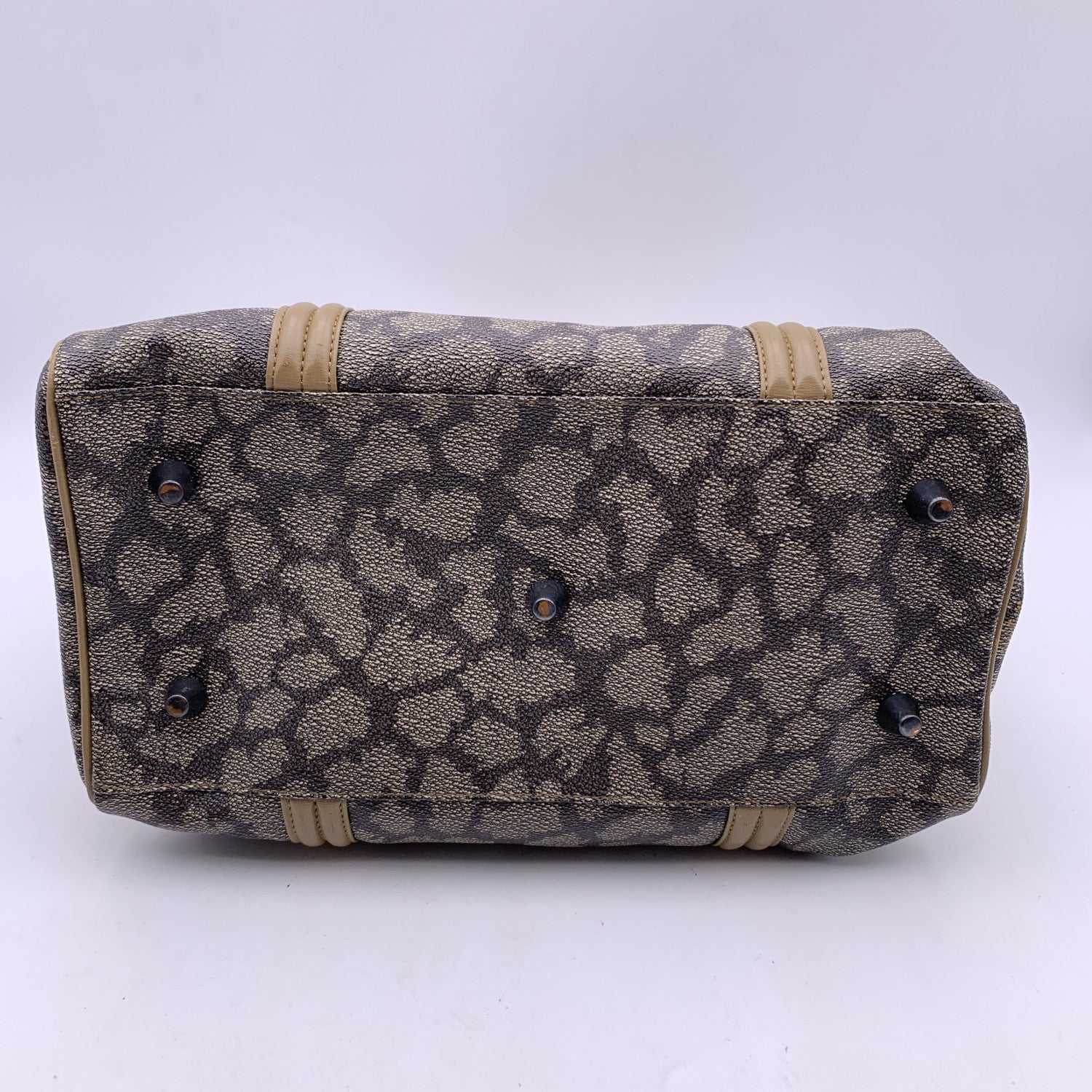 YVES SAINT LAURENT Vintage Giraffe Print Canvas Tote Satchel Bag