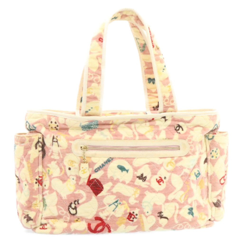 CHANEL Tote Bag Quilted Pile Animal Pattern Pink CC  27024A
