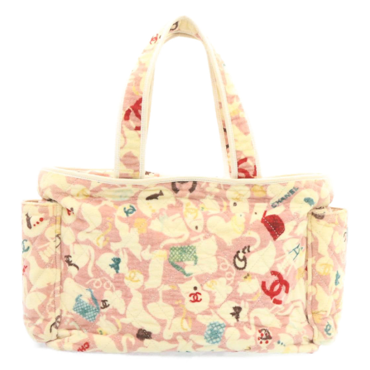 CHANEL Tote Bag Quilted Pile Animal Pattern Pink CC Auth 27024A