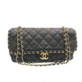 CHANEL Matelasse Chain Flap Shoulder Bag Lamb Skin Black Gold CC Auth 27027A