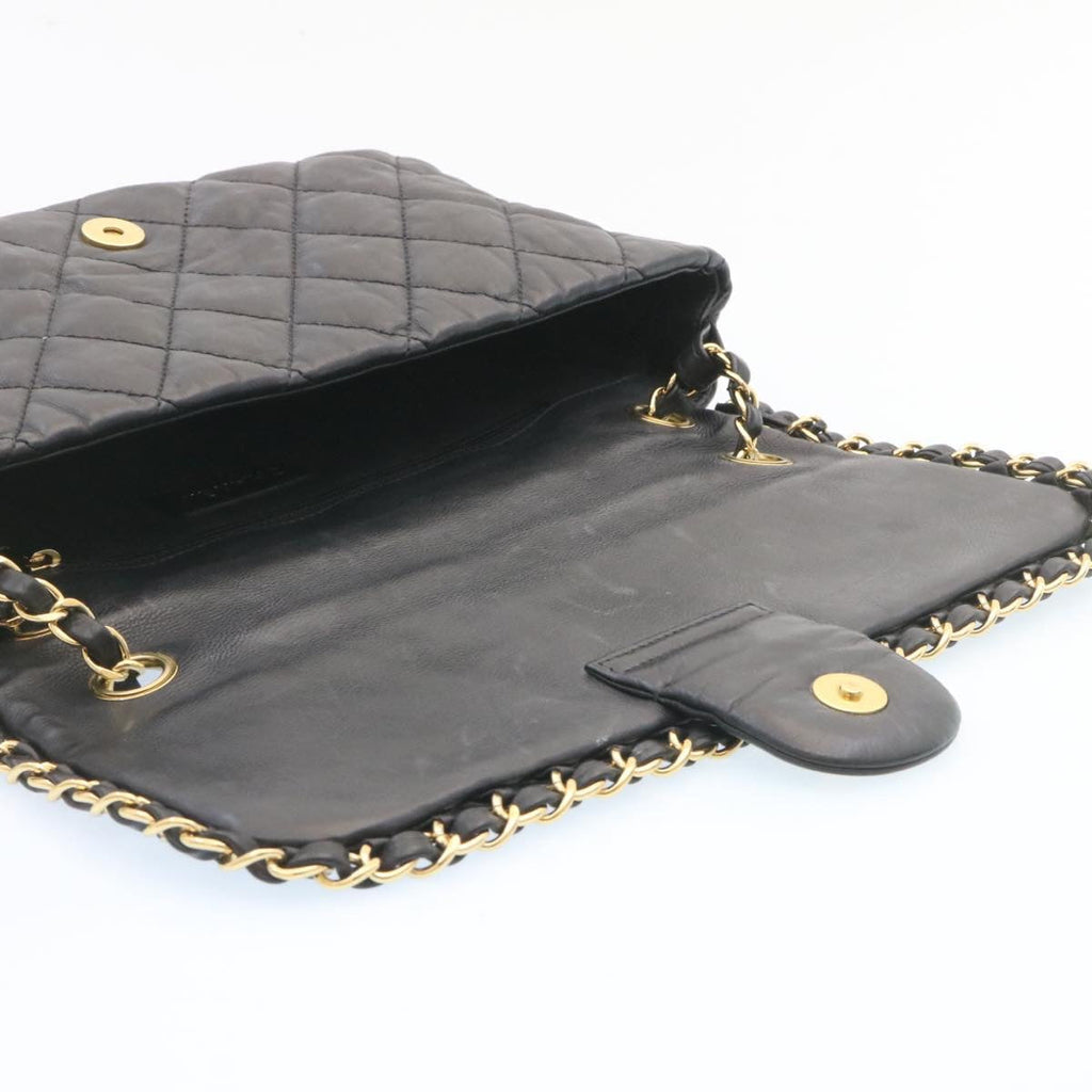 CHANEL Matelasse Chain Flap Shoulder Bag Lamb Skin Black Gold CC  27027A