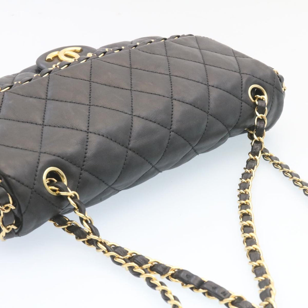 CHANEL Matelasse Chain Flap Shoulder Bag Lamb Skin Black Gold CC  27027A