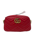GUCCI Hibiscus Red GG Marmont Small Leather Crossbody