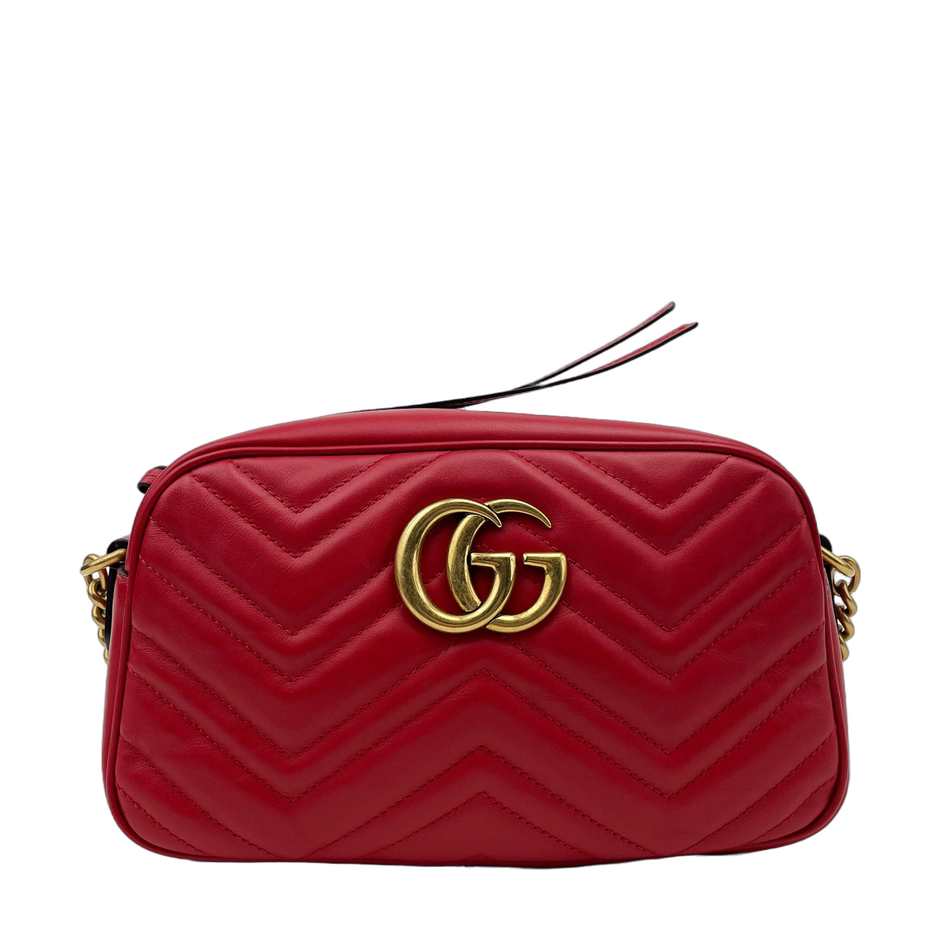 GUCCI Hibiscus Red GG Marmont Small Leather Crossbody