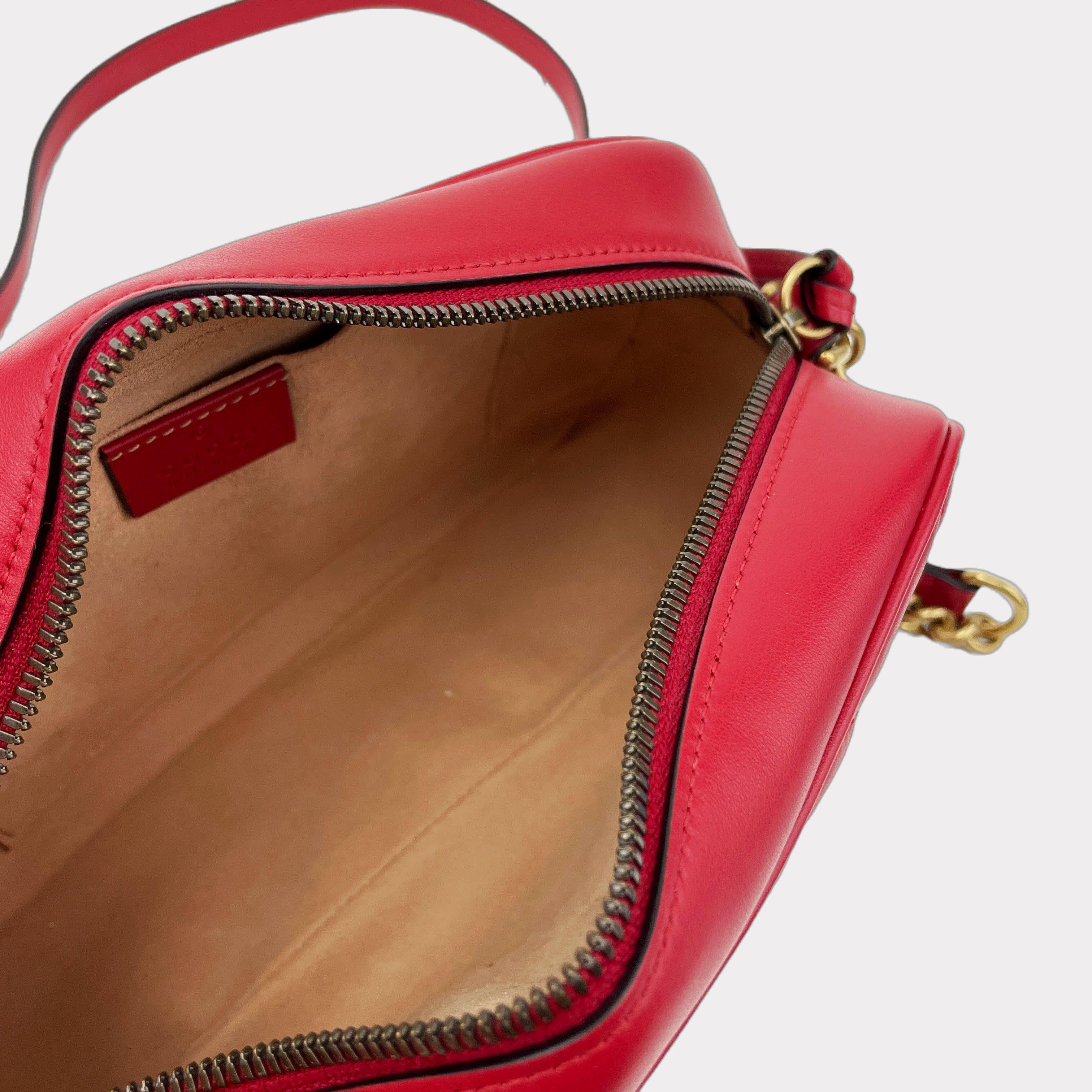 GUCCI Hibiscus Red GG Marmont Small Leather Crossbody