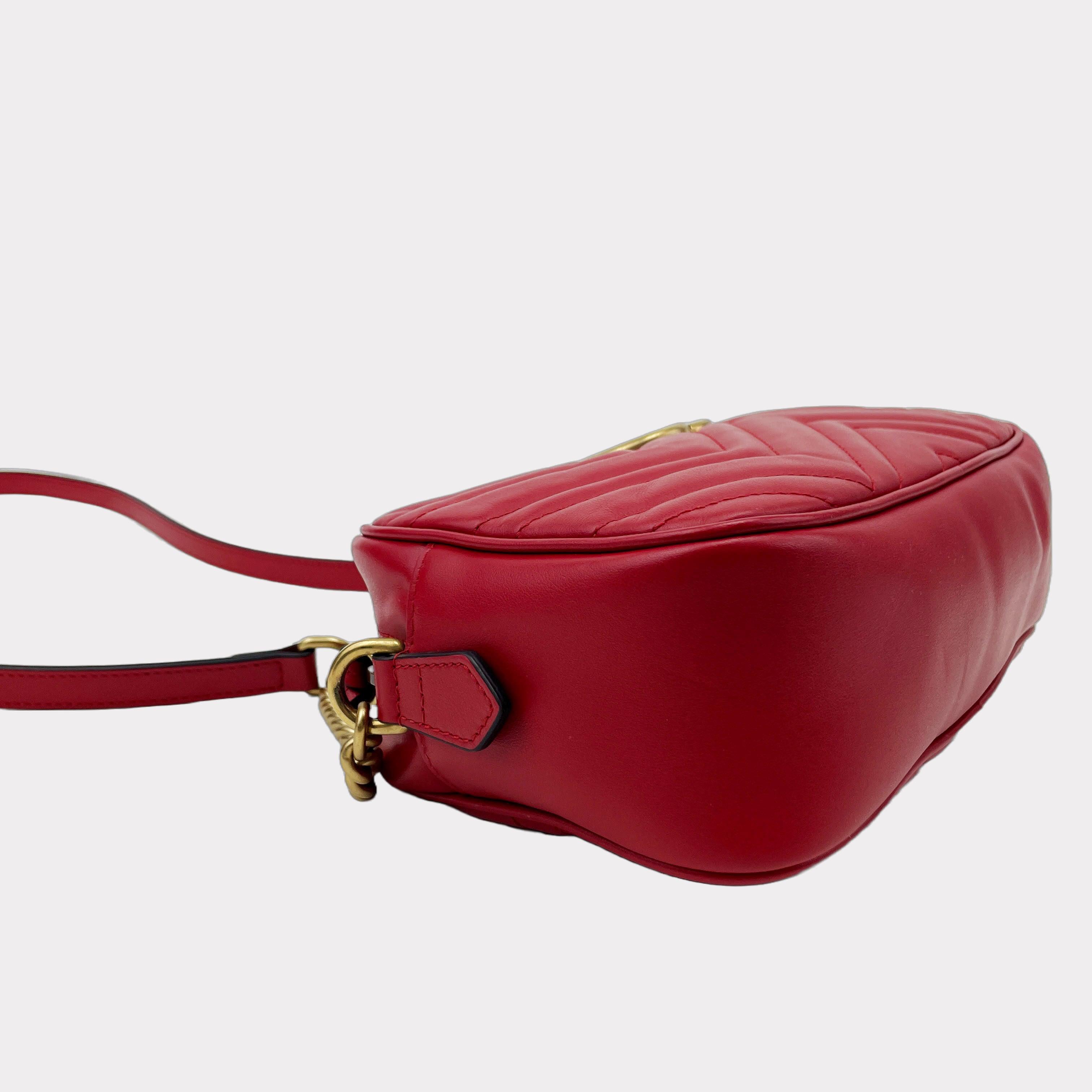 GUCCI Hibiscus Red GG Marmont Small Leather Crossbody