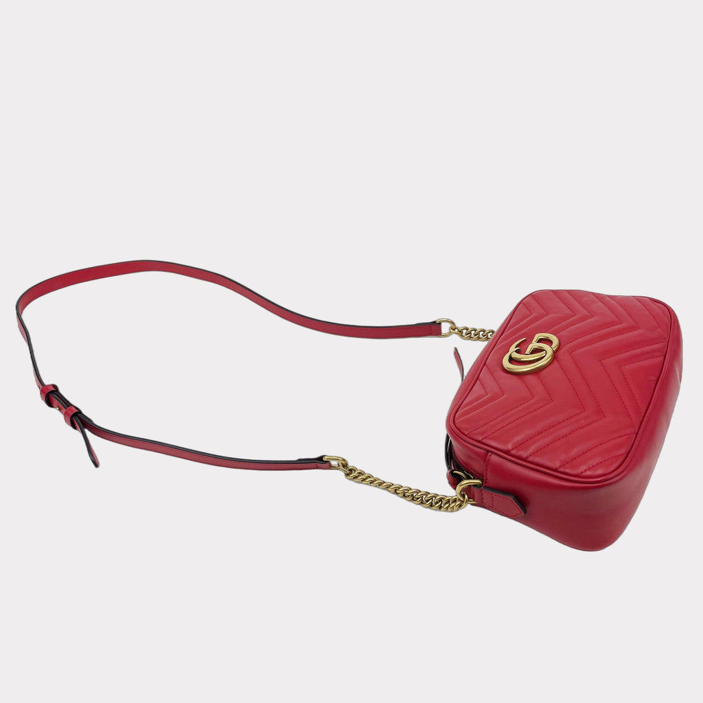 GUCCI Hibiscus Red GG Marmont Small Leather Crossbody
