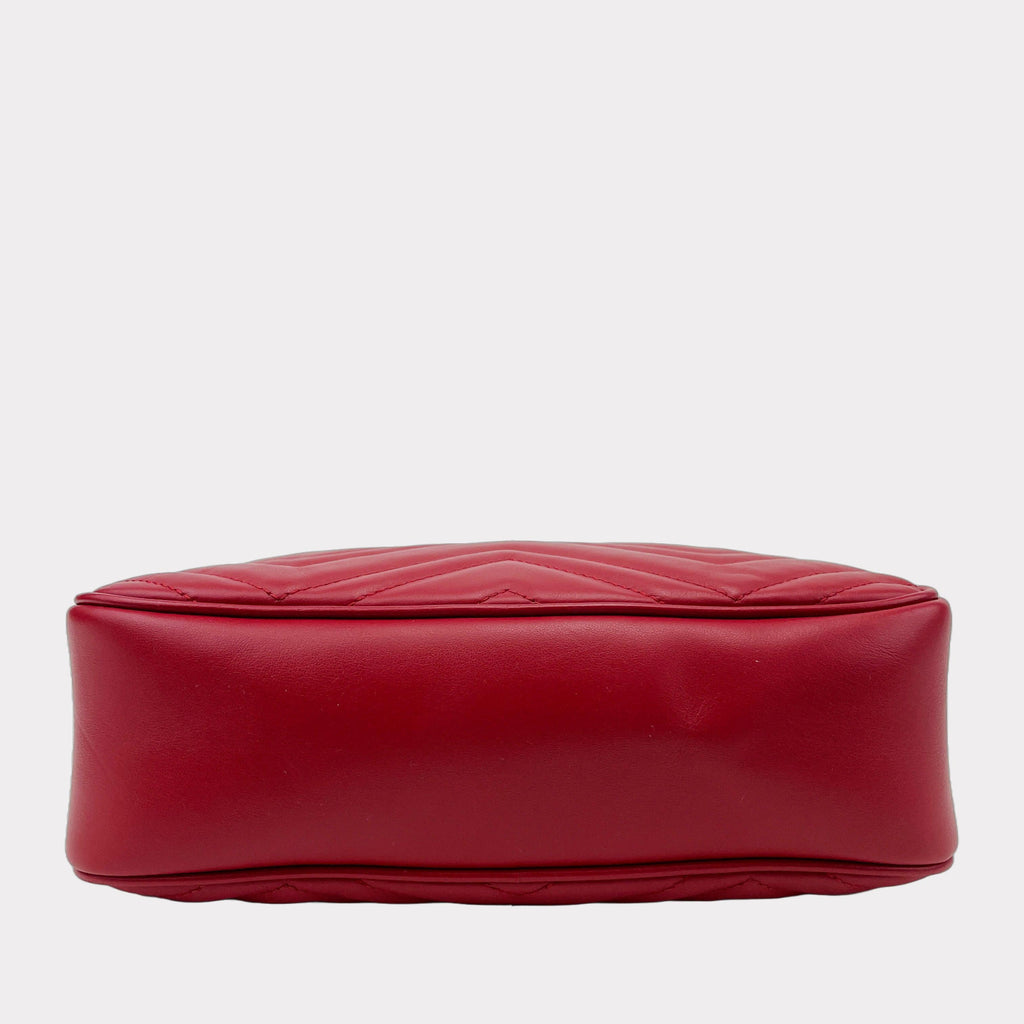 GUCCI Hibiscus Red GG Marmont Small Leather Crossbody