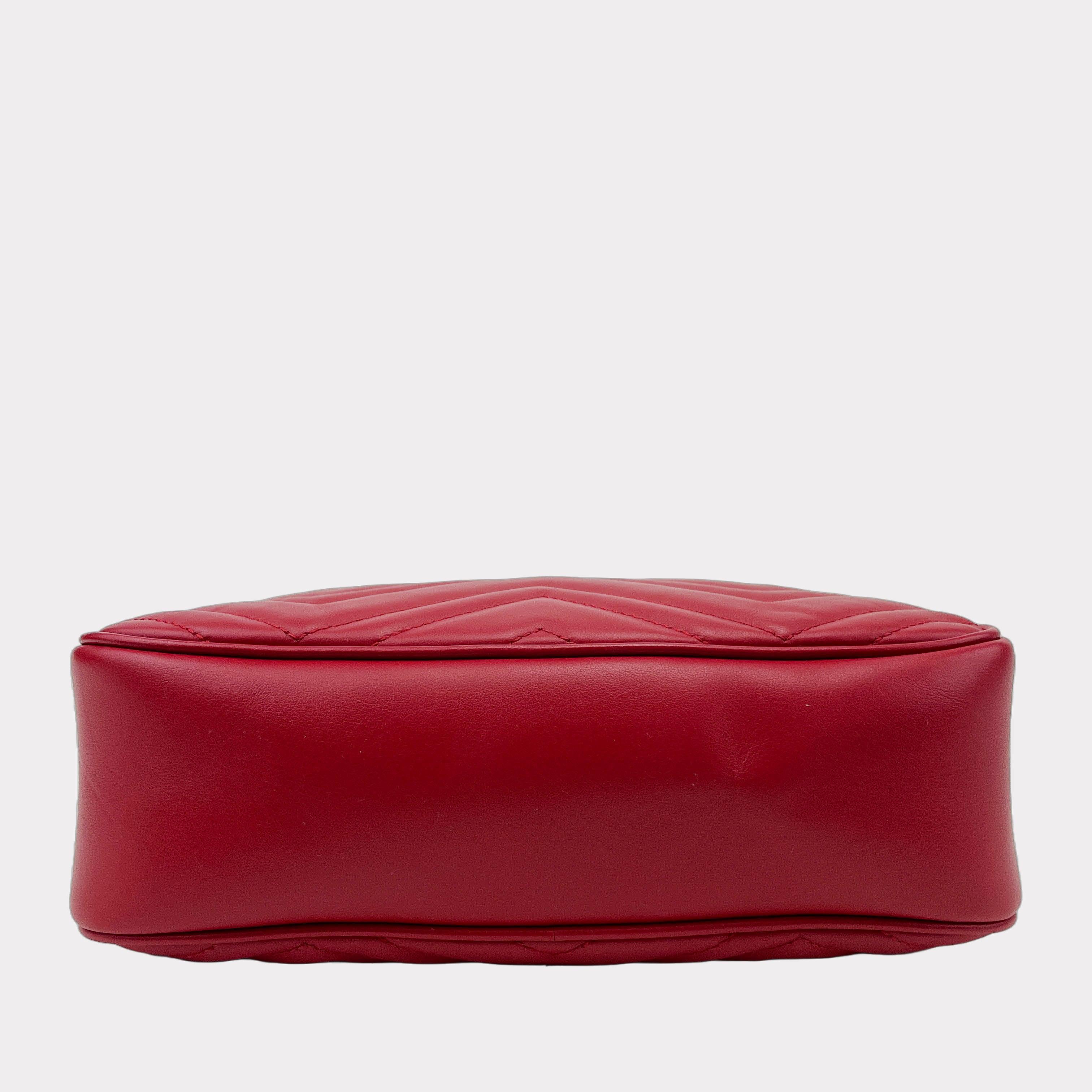 GUCCI Hibiscus Red GG Marmont Small Leather Crossbody