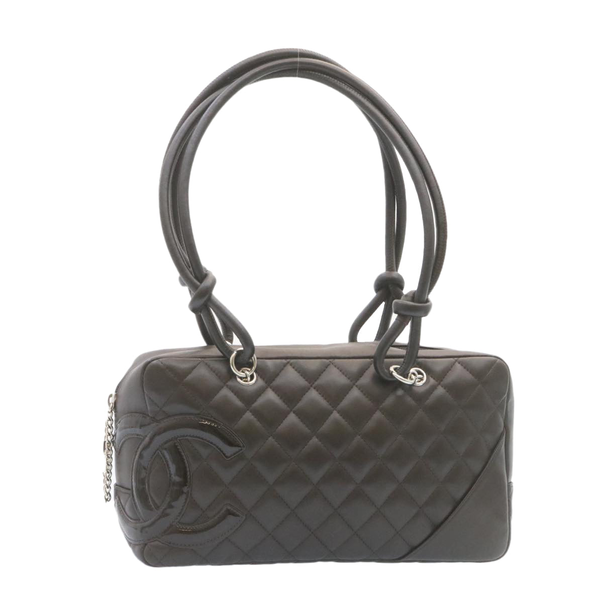 CHANEL Cambon Line Matelasse Hand Bag Leather Dark Brown CC  27850A