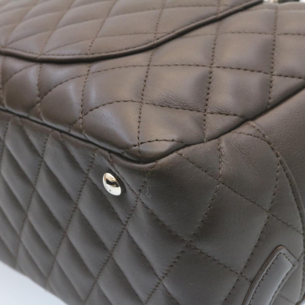 CHANEL Cambon Line Matelasse Hand Bag Leather Dark Brown CC  27850A