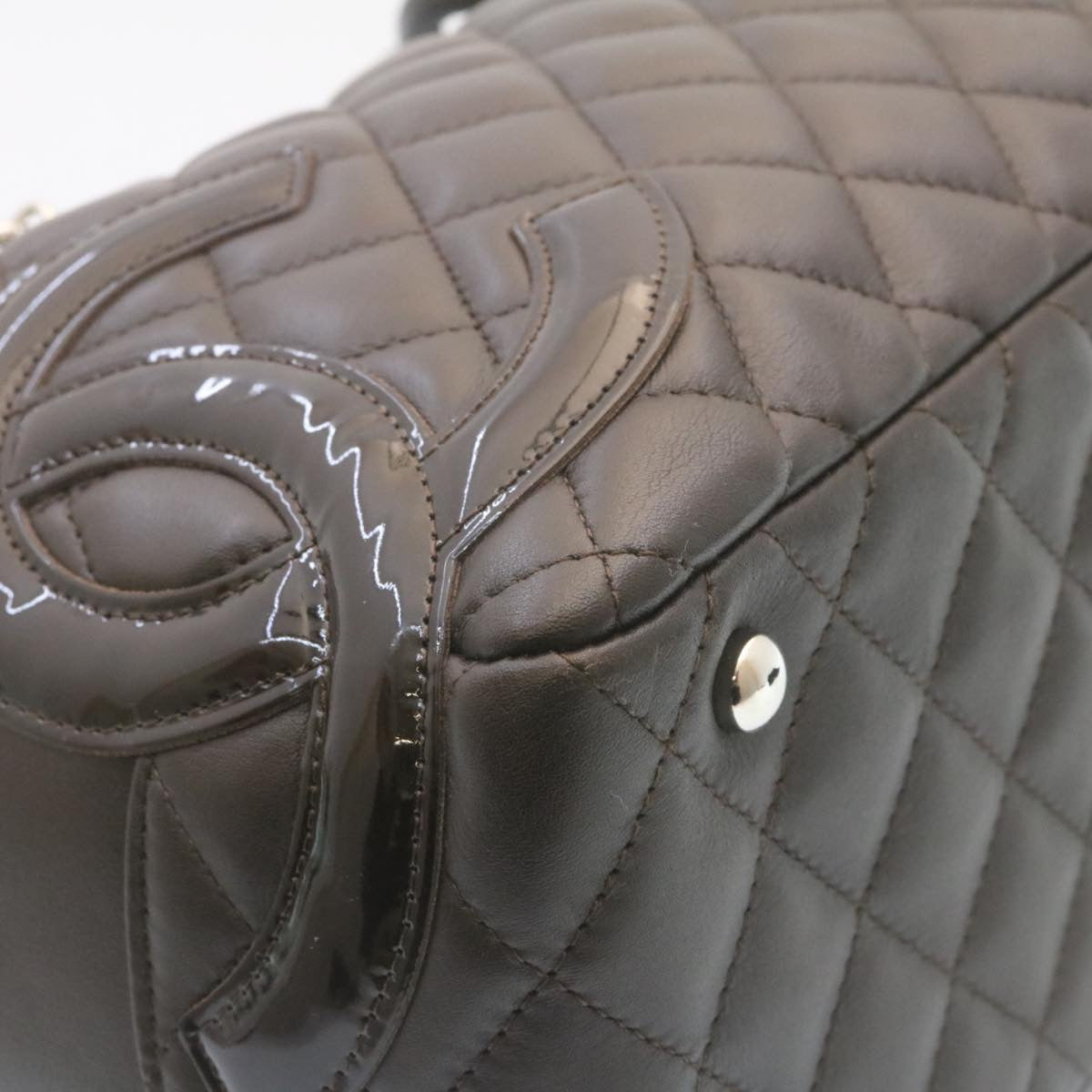 CHANEL Cambon Line Matelasse Hand Bag Leather Dark Brown CC  27850A