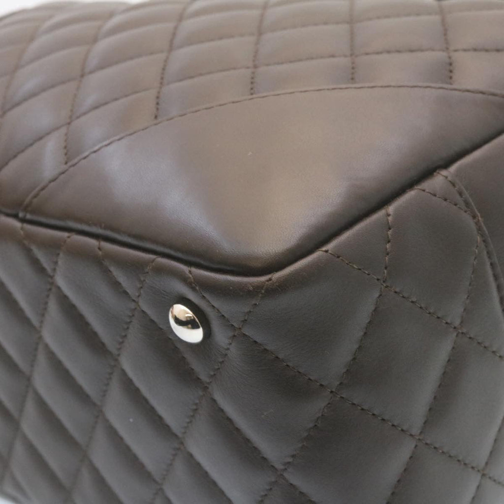 CHANEL Cambon Line Matelasse Hand Bag Leather Dark Brown CC  27850A