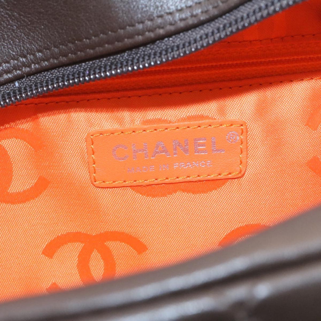 CHANEL Cambon Line Matelasse Hand Bag Leather Dark Brown CC Auth 27850A