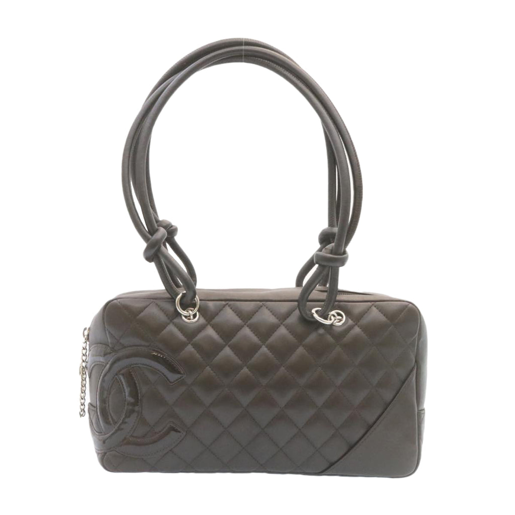CHANEL Cambon Line Matelasse Hand Bag Leather Dark Brown CC  27850A