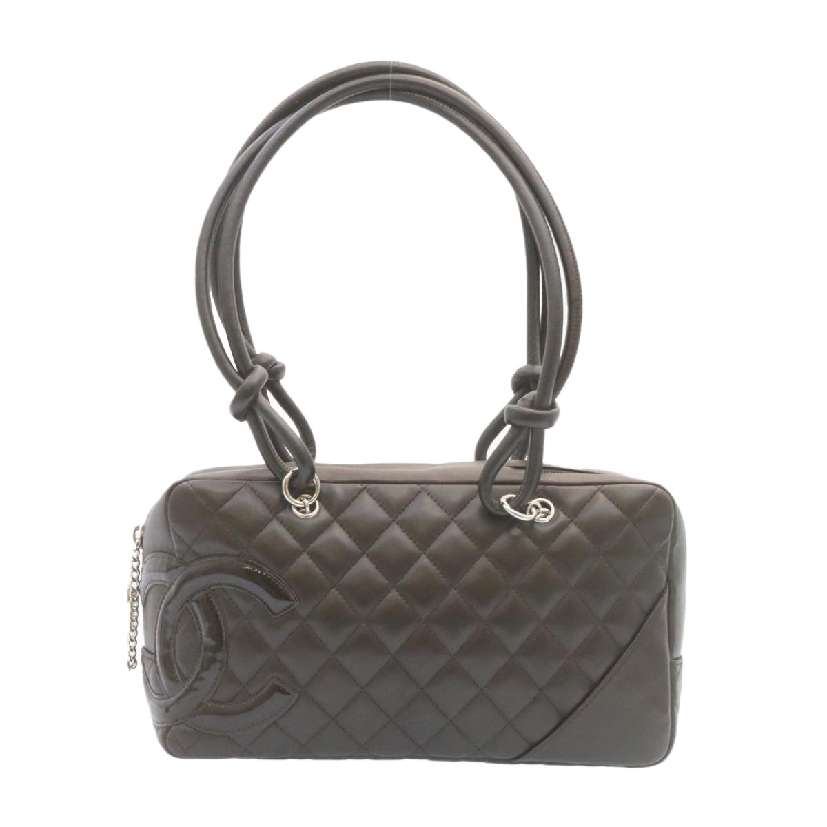 CHANEL Cambon Line Matelasse Hand Bag Leather Dark Brown CC  27850A