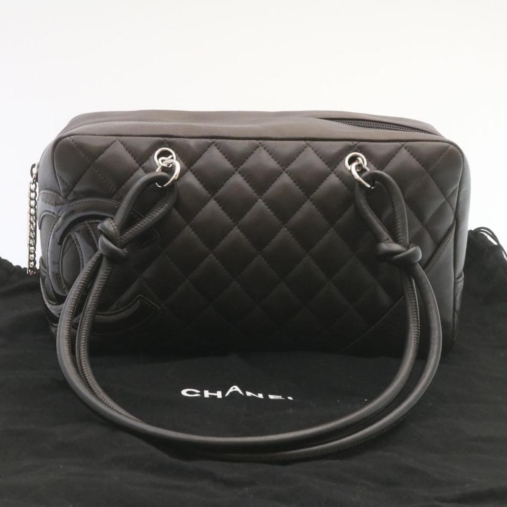 CHANEL Cambon Line Matelasse Hand Bag Leather Dark Brown CC  27850A