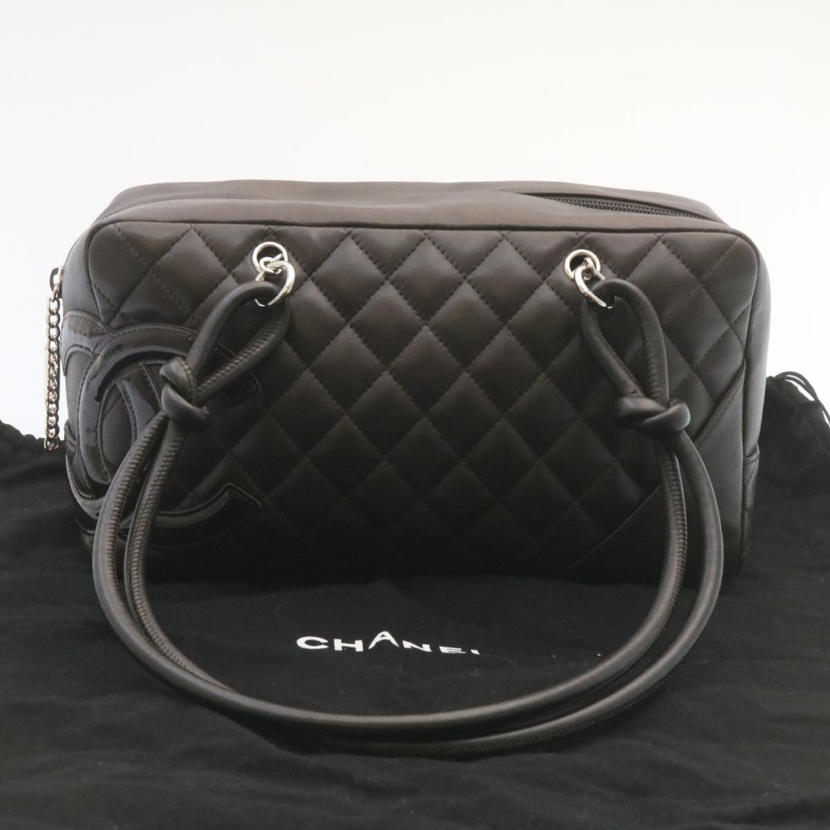 CHANEL Cambon Line Matelasse Hand Bag Leather Dark Brown CC Auth 27850A