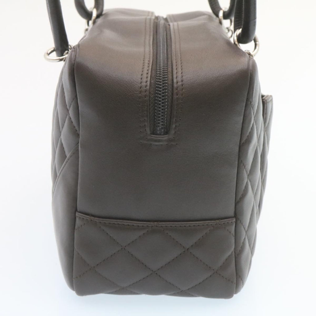 CHANEL Cambon Line Matelasse Hand Bag Leather Dark Brown CC  27850A