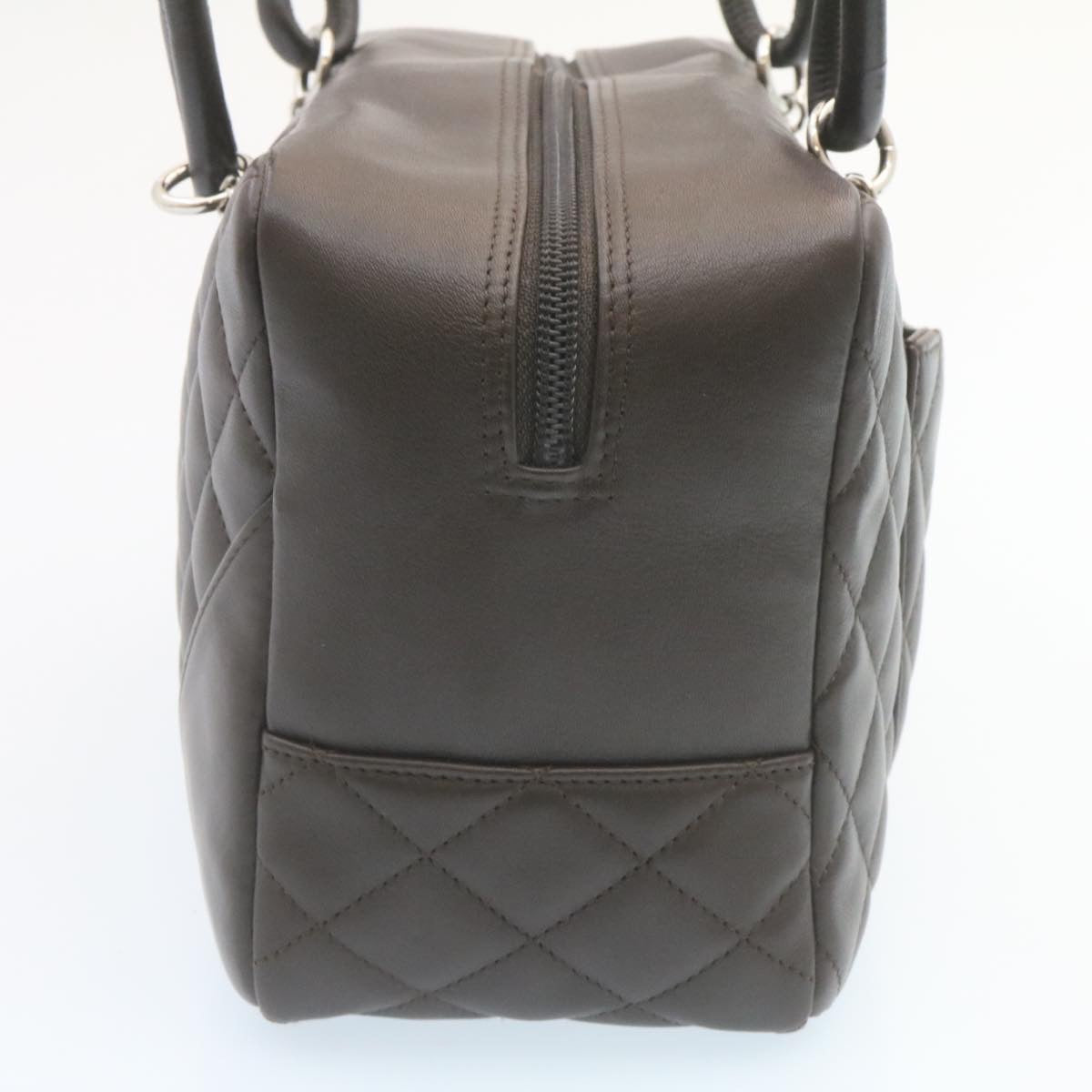 CHANEL Cambon Line Matelasse Hand Bag Leather Dark Brown CC Auth 27850A