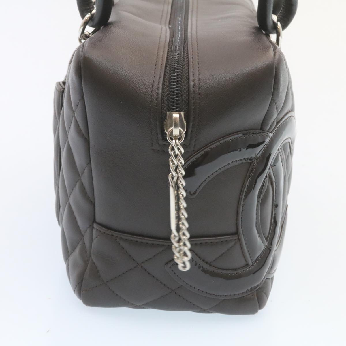 CHANEL Cambon Line Matelasse Hand Bag Leather Dark Brown CC  27850A