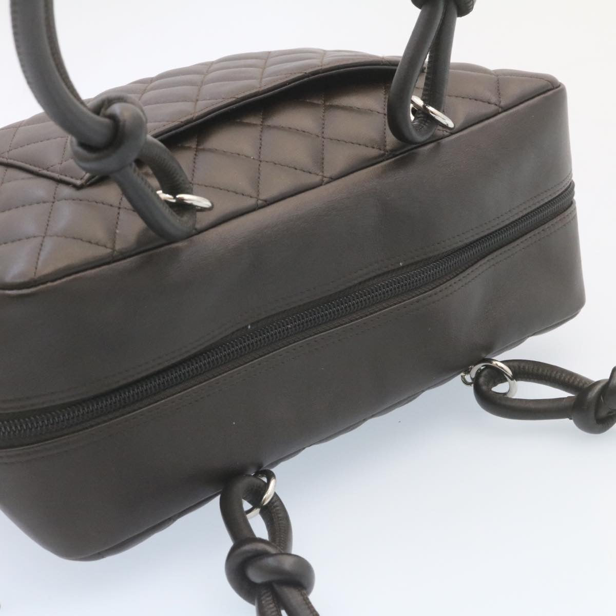 CHANEL Cambon Line Matelasse Hand Bag Leather Dark Brown CC Auth 27850A