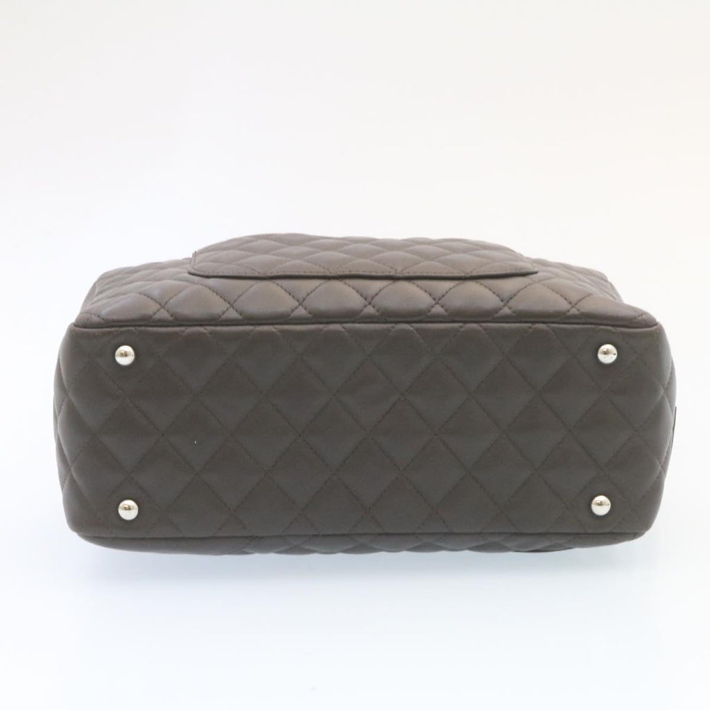 CHANEL Cambon Line Matelasse Hand Bag Leather Dark Brown CC  27850A