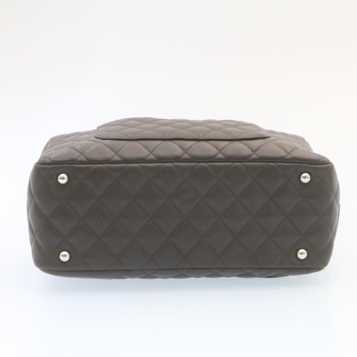 CHANEL Cambon Line Matelasse Hand Bag Leather Dark Brown CC Auth 27850A