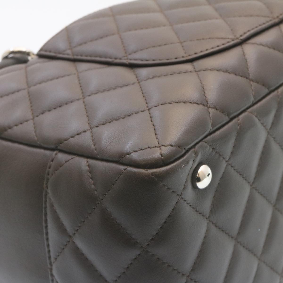 CHANEL Cambon Line Matelasse Hand Bag Leather Dark Brown CC  27850A