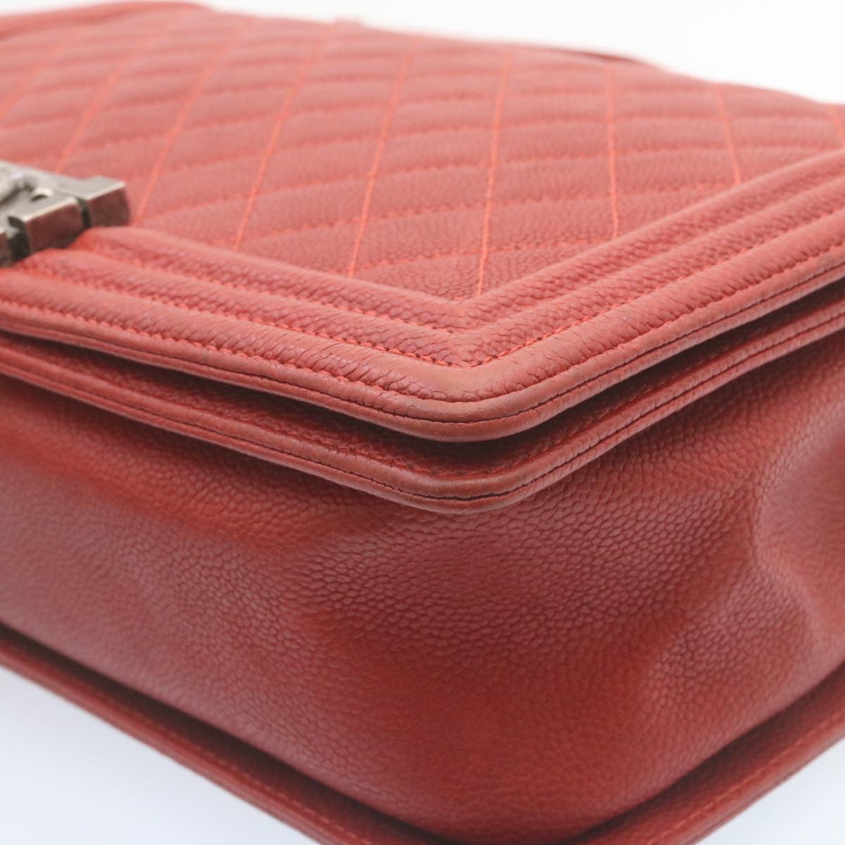 CHANEL Boy  Matelasse Chain Flap Shoulder Bag Leather Red CC Auth 28281A