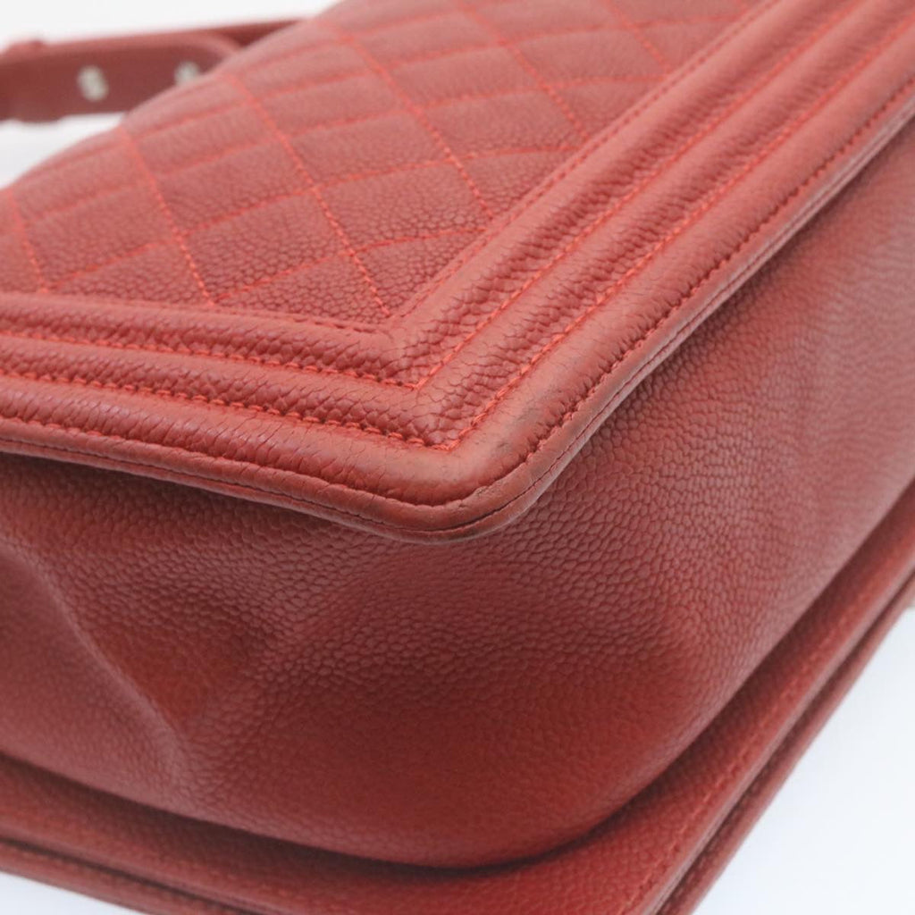 CHANEL Boy  Matelasse Chain Flap Shoulder Bag Leather Red CC Auth 28281A