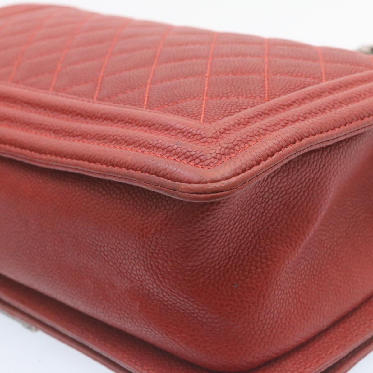 CHANEL Boy  Matelasse Chain Flap Shoulder Bag Leather Red CC Auth 28281A