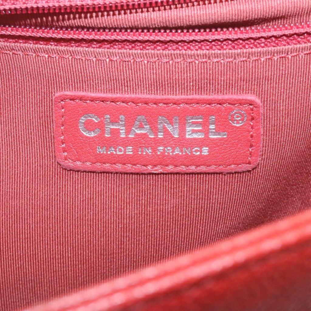 CHANEL Boy  Matelasse Chain Flap Shoulder Bag Leather Red CC Auth 28281A