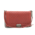 CHANEL Boy  Matelasse Chain Flap Shoulder Bag Leather Red CC  28281A