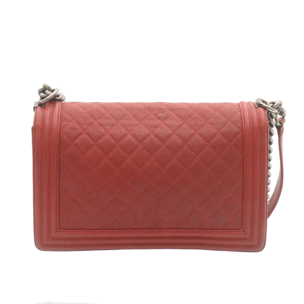 CHANEL Boy  Matelasse Chain Flap Shoulder Bag Leather Red CC Auth 28281A