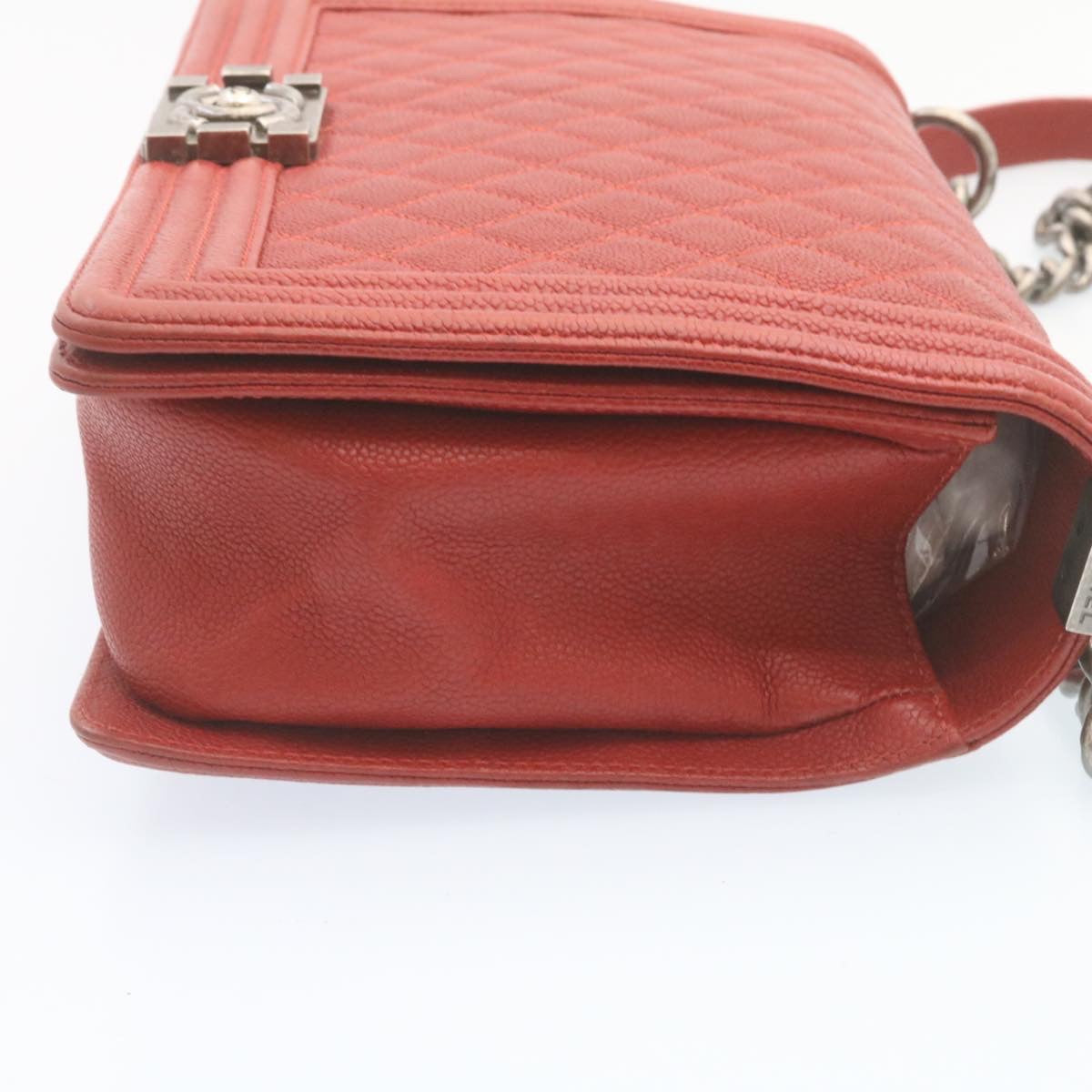CHANEL Boy  Matelasse Chain Flap Shoulder Bag Leather Red CC Auth 28281A