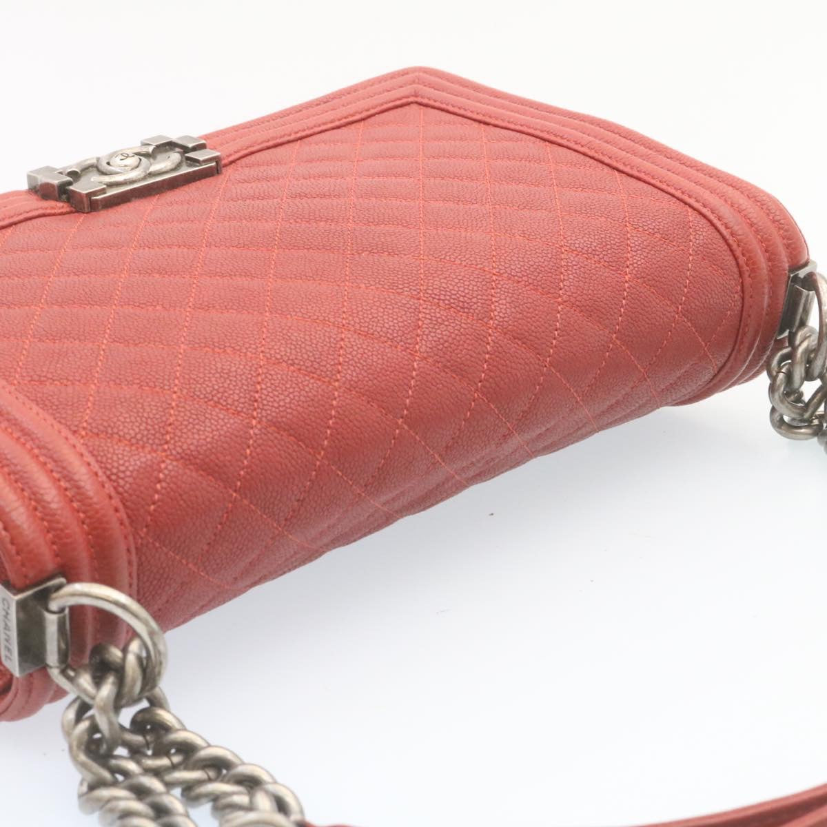 CHANEL Boy  Matelasse Chain Flap Shoulder Bag Leather Red CC Auth 28281A