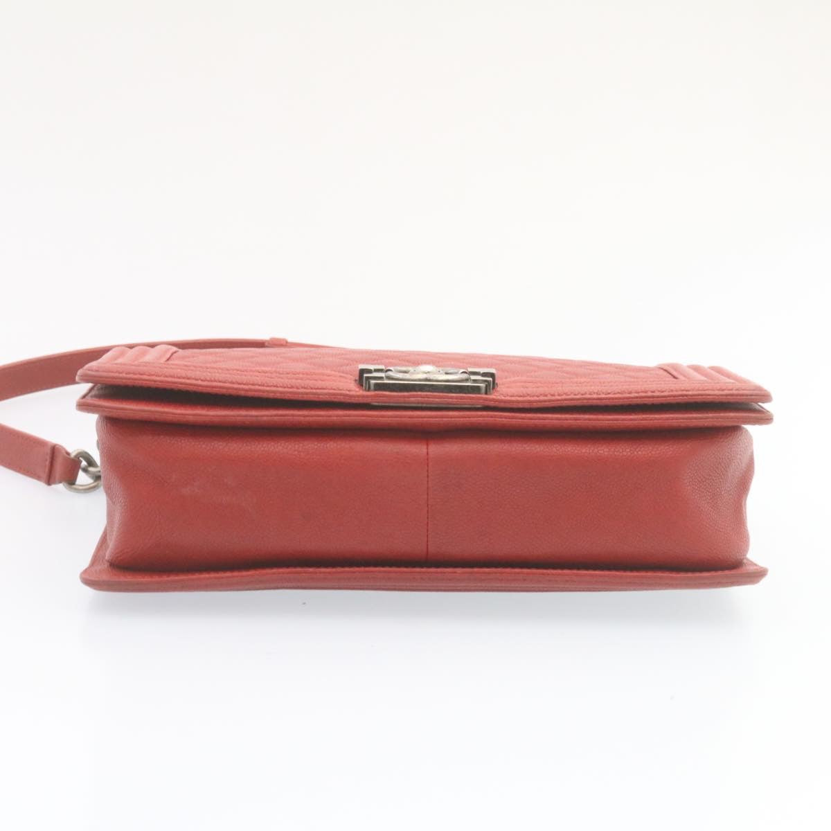CHANEL Boy  Matelasse Chain Flap Shoulder Bag Leather Red CC Auth 28281A