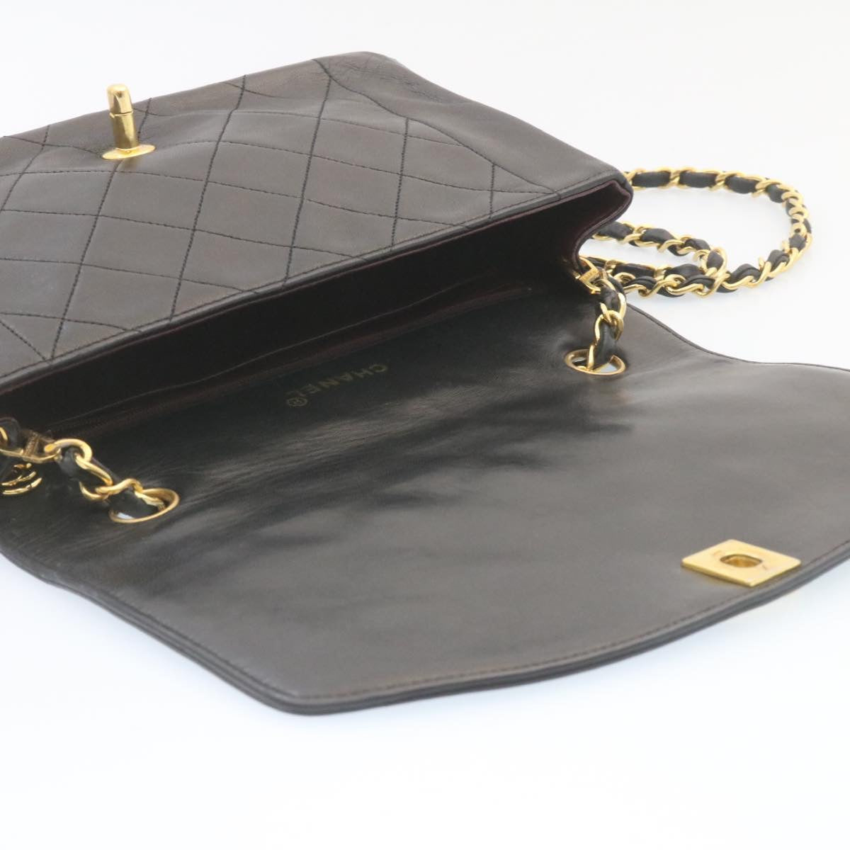 CHANEL Chain Turn Lock Diana Matelasse Shoulder Bag Lamb Skin Black  28282A