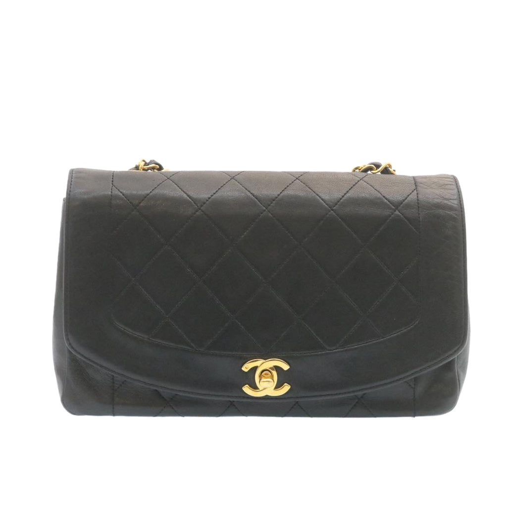 CHANEL Chain Turn Lock Diana Matelasse Shoulder Bag Lamb Skin Black  28282A