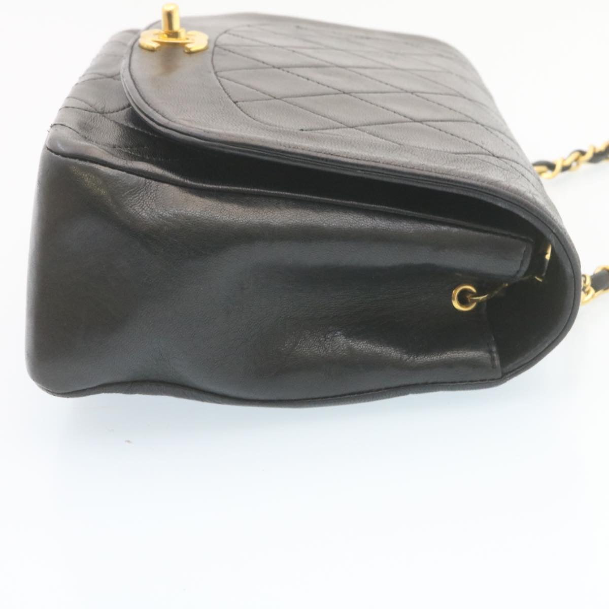 CHANEL Chain Turn Lock Diana Matelasse Shoulder Bag Lamb Skin Black  28282A