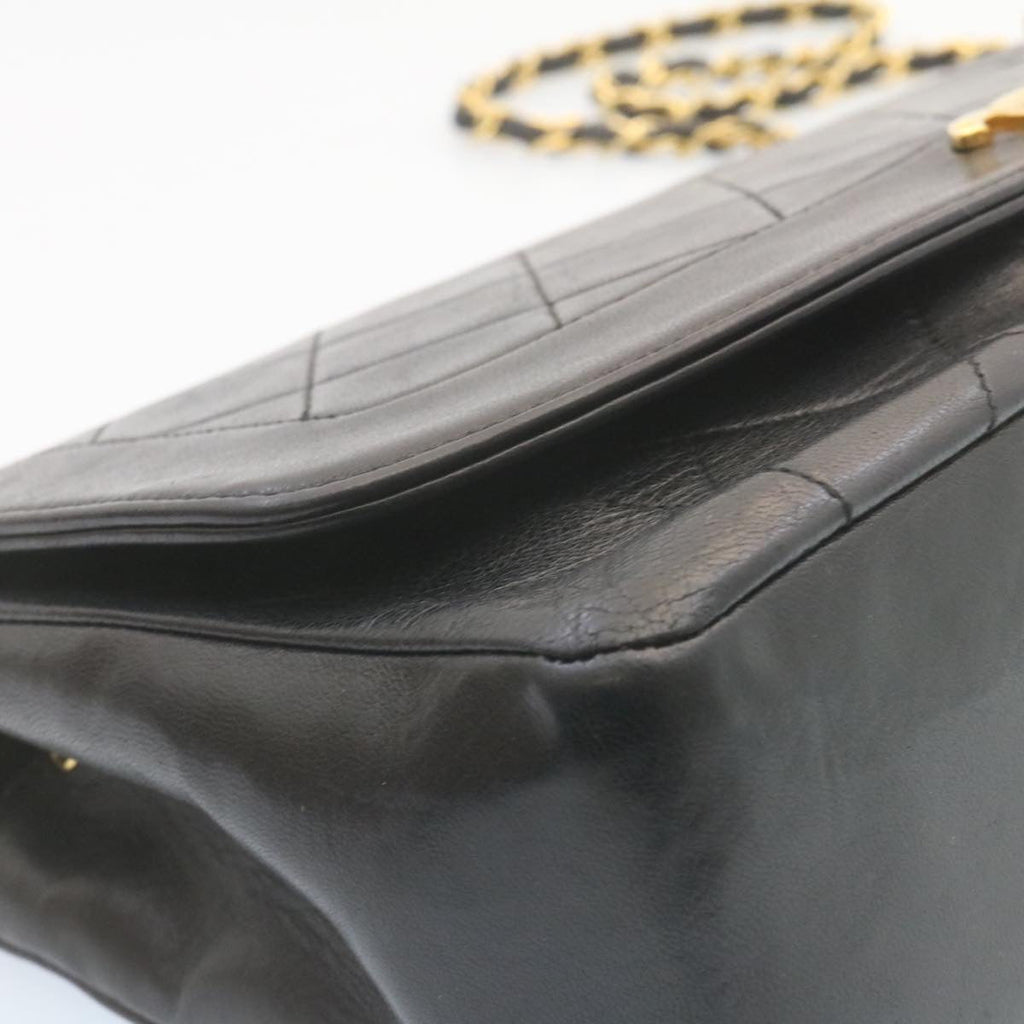 CHANEL Chain Turn Lock Diana Matelasse Shoulder Bag Lamb Skin Black  28282A