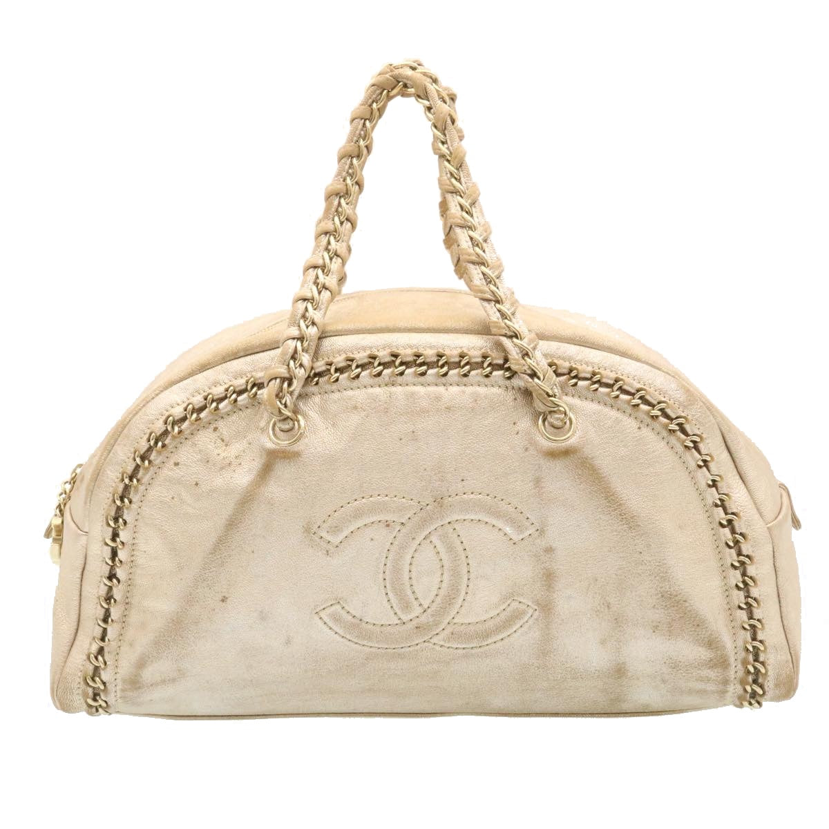 CHANEL Caviar Skin Tote Bag Leather White CC  28380A