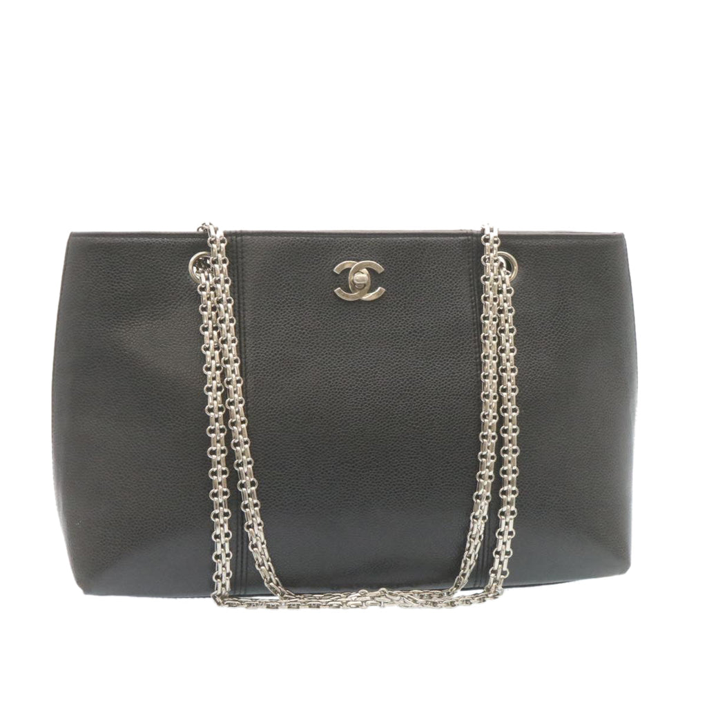 CHANEL Caviar Skin Chain Shoulder Bag Leather Black CC  28395A